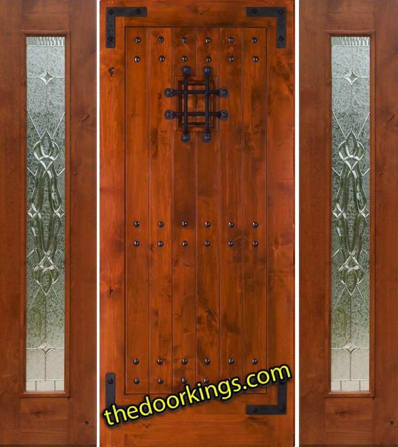 sw70 knotty alder wood door with two shannon sidelites